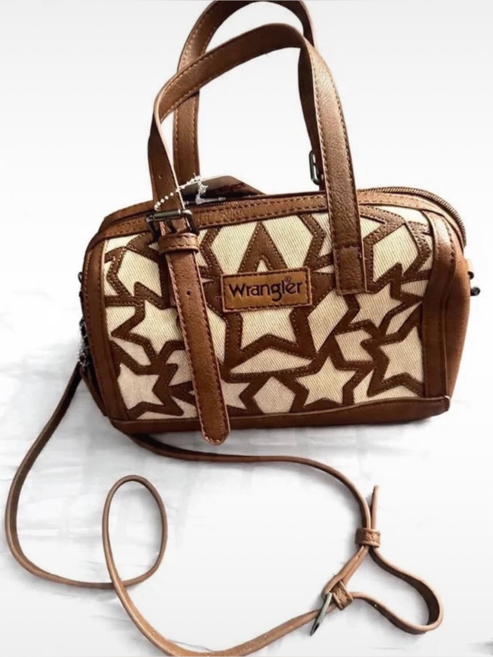 Wrangler Brown and Cream Star Accent Crossbody Satchel